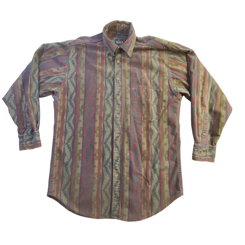 Woolrich Mens Vintage Southwestern Geometric Chamois Shirt Made in USA Medium